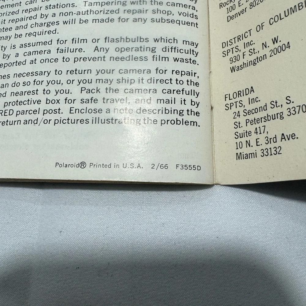 VINTAGE POLAROID AUTOMATIC 104 LAND CAMERA OWNERS MANUAL. ORIGINAL, PRINTED 1966